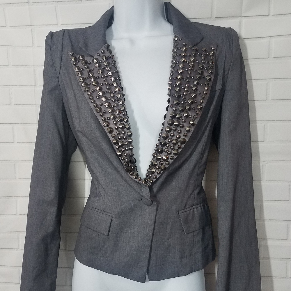 P.Luca Milano Gray Studded Suit Blazer Jacket